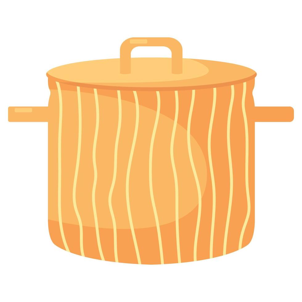 Cartoon cooking pot. Orange saucepan. Kitchen colorful appliance. Flat vector illustration on a white background.