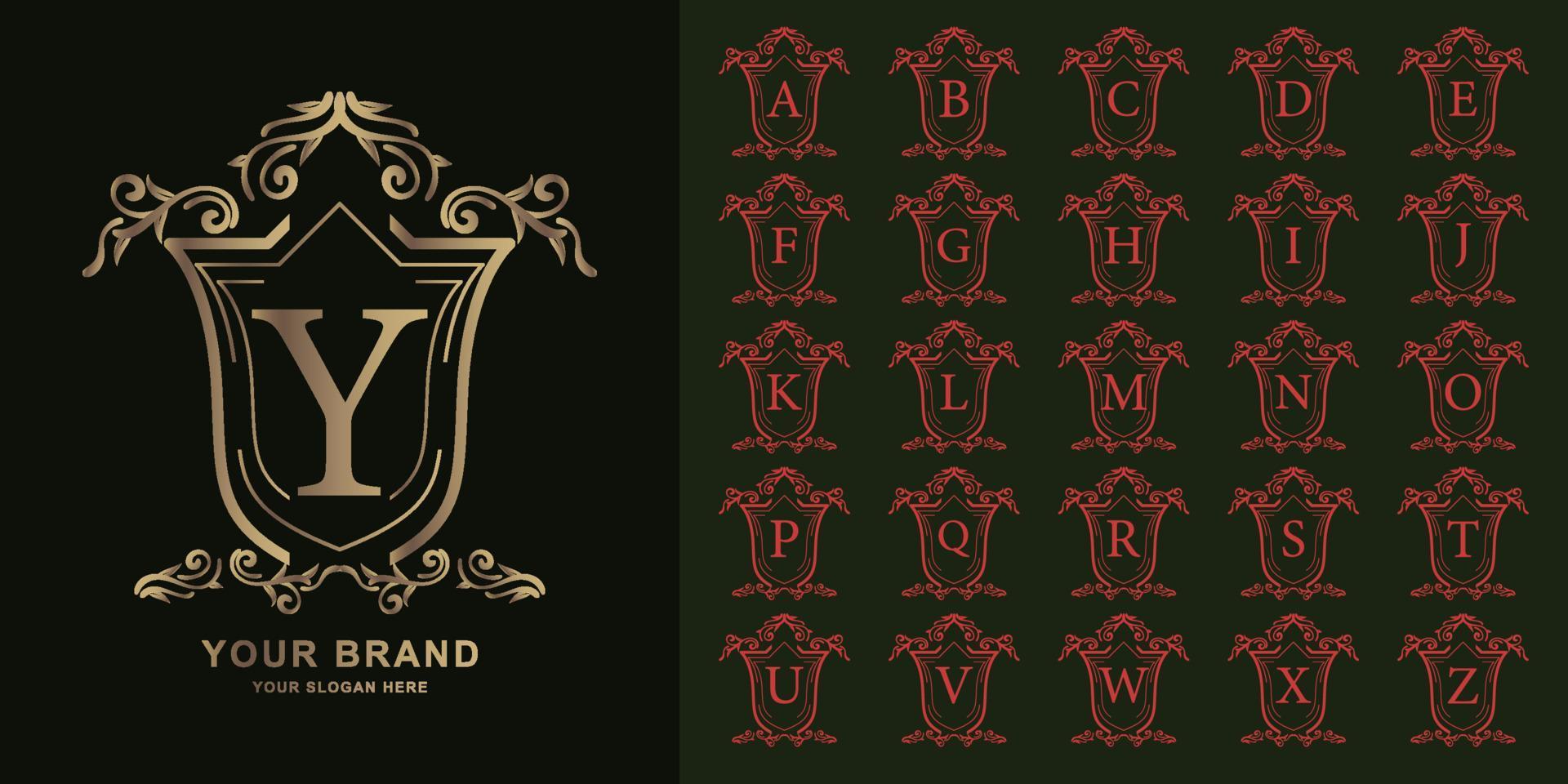 Letter Y or collection initial alphabet with luxury ornament floral frame golden logo template. vector