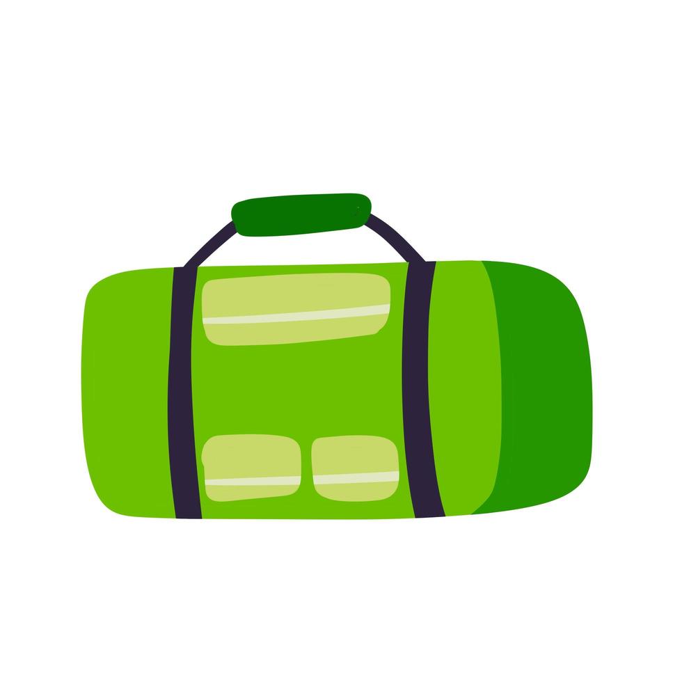 bolsa de gimnasia deportiva. equipaje verde. ilustración de dibujos animados plana. vector