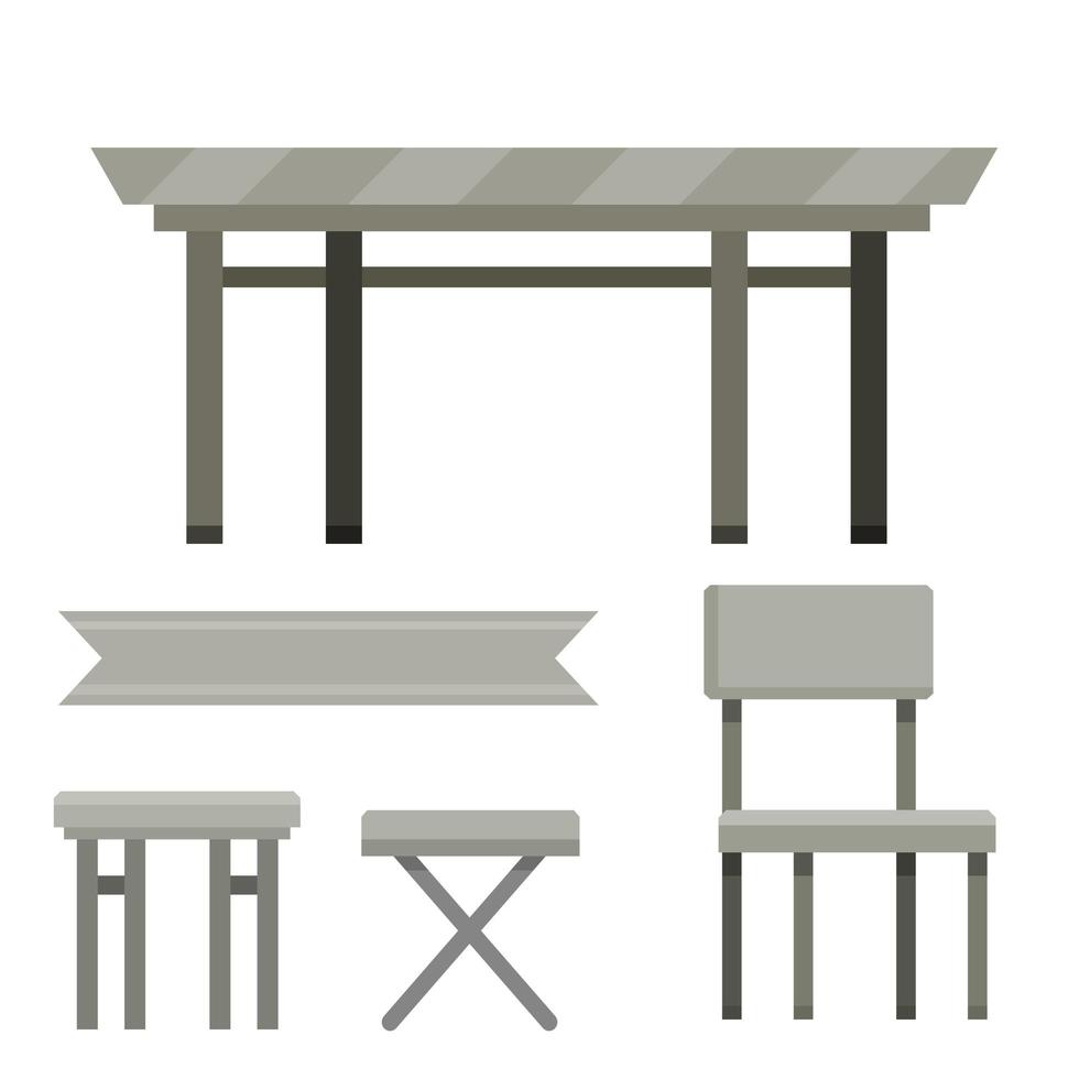 Table and set of chairs. Grey modern Kitchen furniture. vector