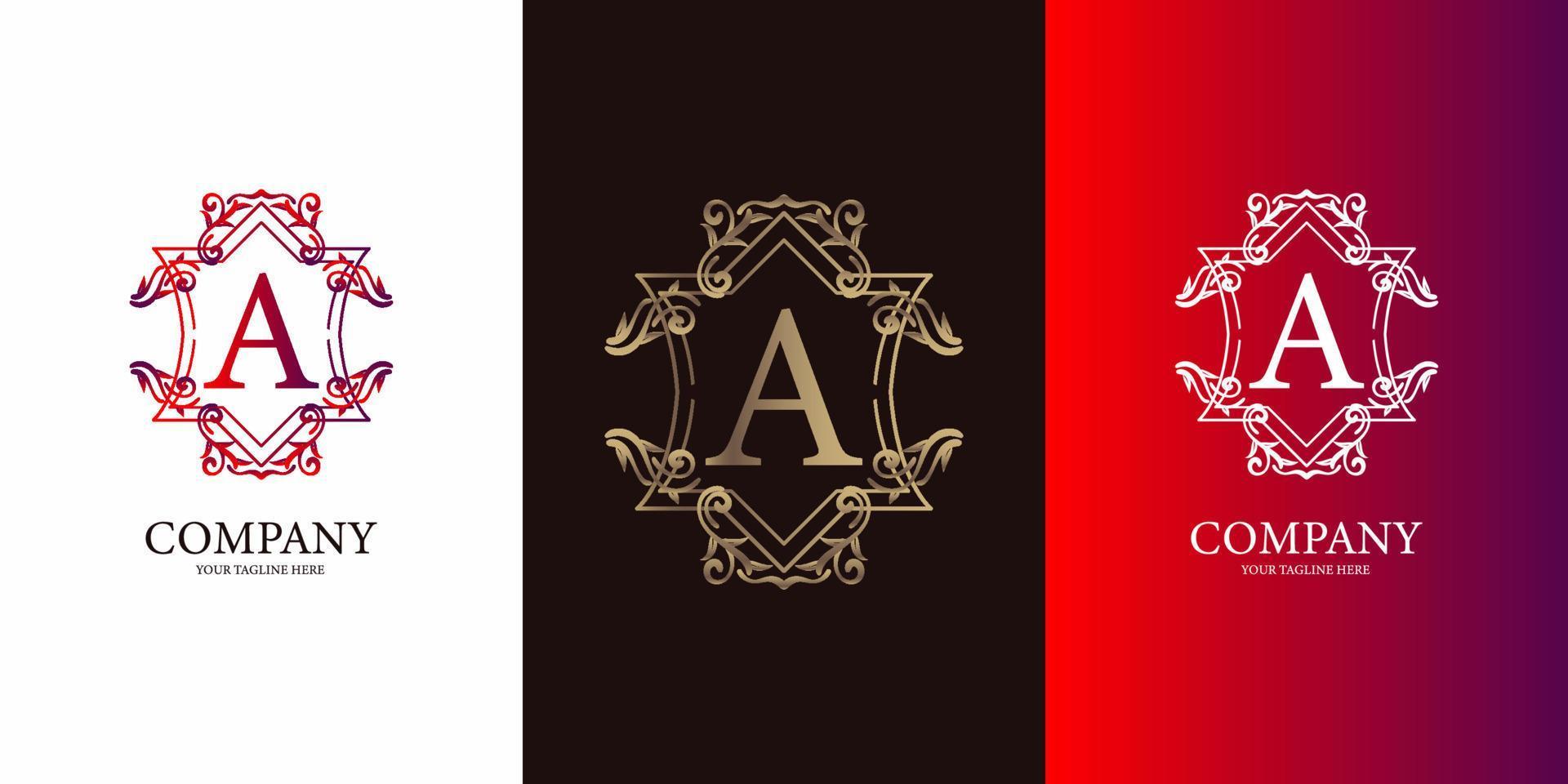 letra un alfabeto inicial con adorno de lujo marco floral plantilla de logotipo dorado. vector