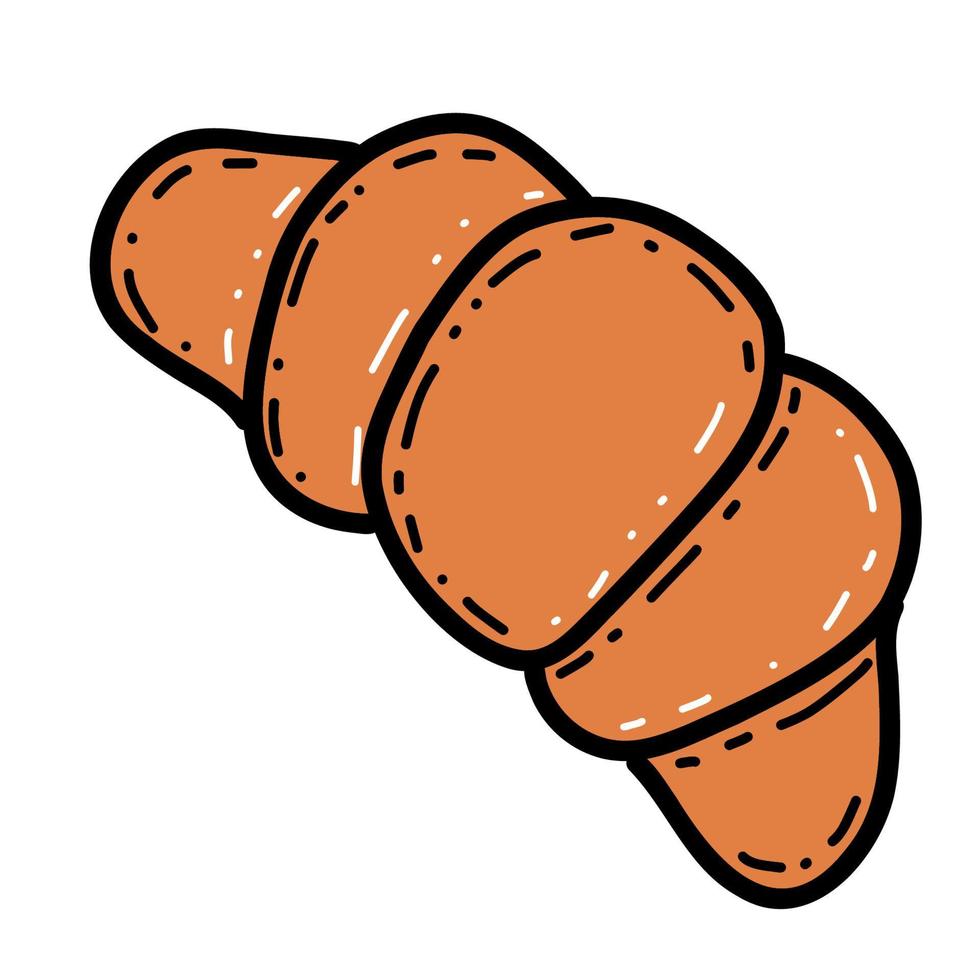 croissant de croissant de garabato dibujado a mano de color vectorial aislado en fondo blanco vector