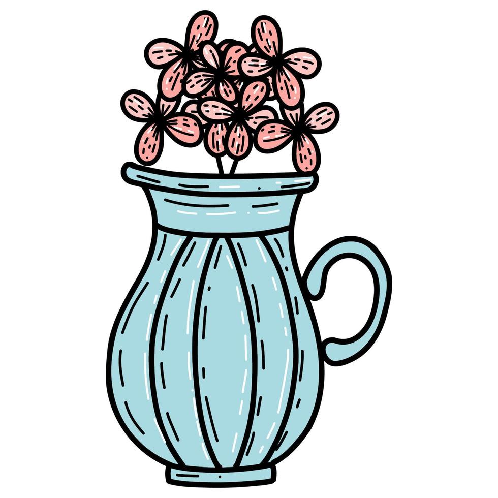 Vase with pink flowers, sketch for your design vector