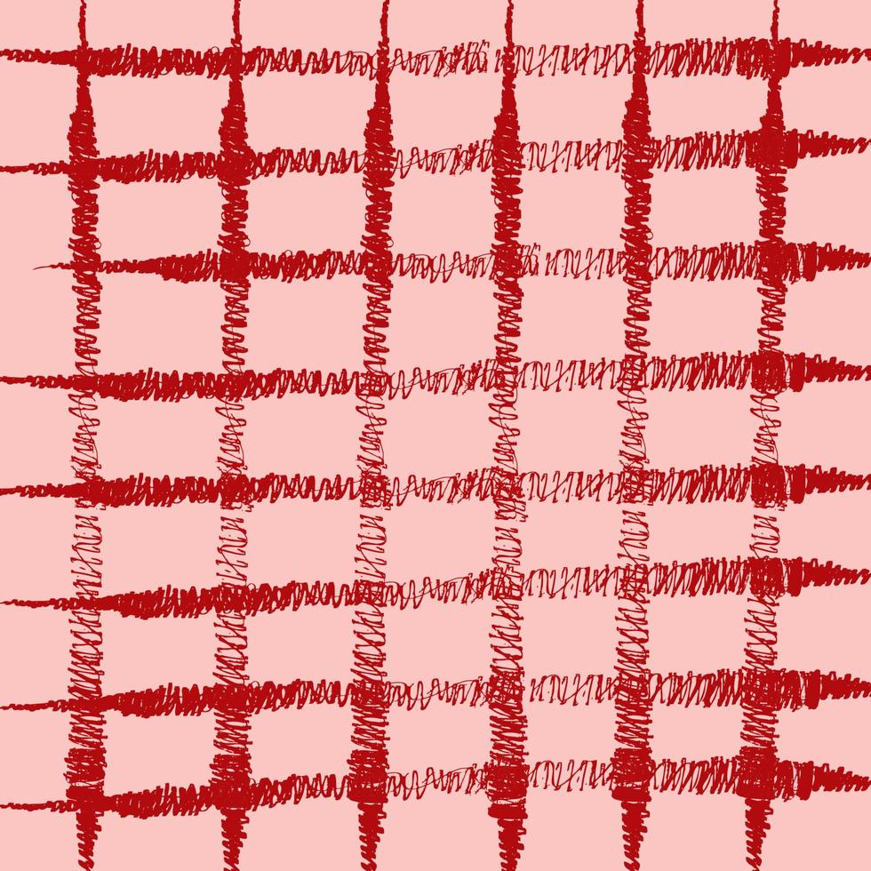 Vector seamless pattern with red ink stripes on pink background. Monochrome hand drawn texture.