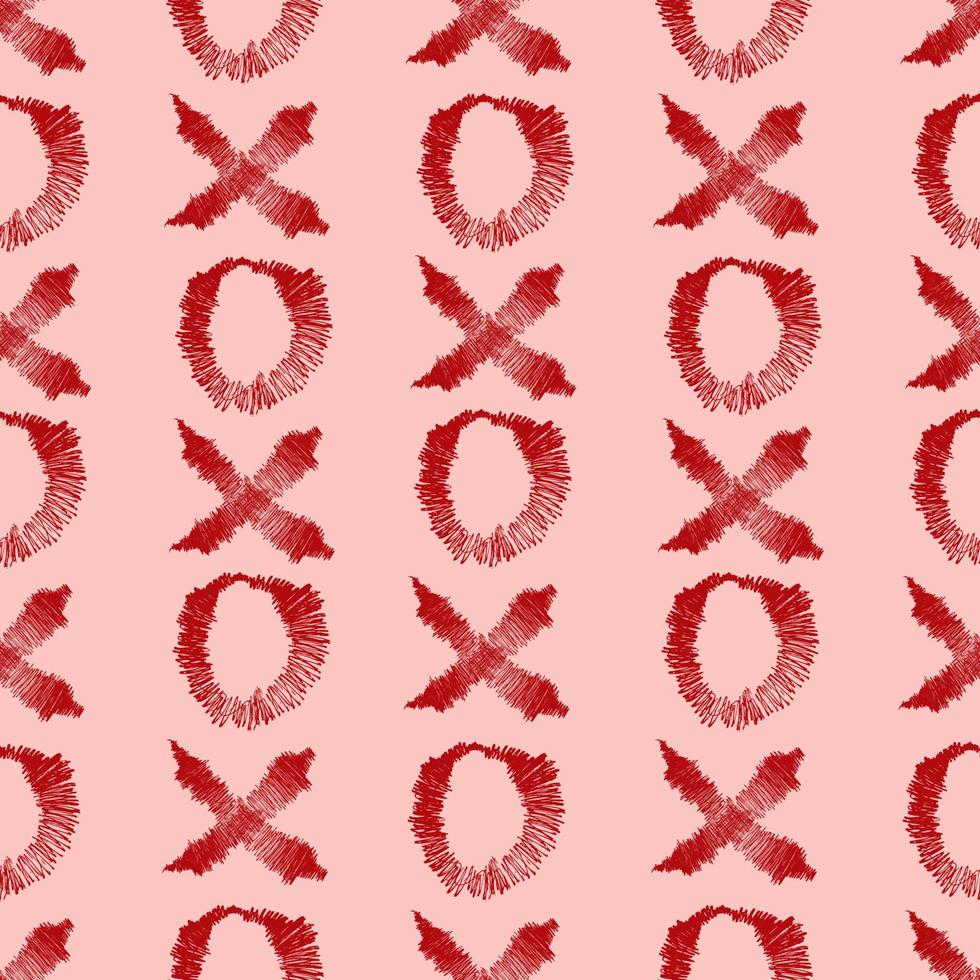 Vector seamless pattern with XOXO. Hipster symbols of hugs and kisses. on pink background