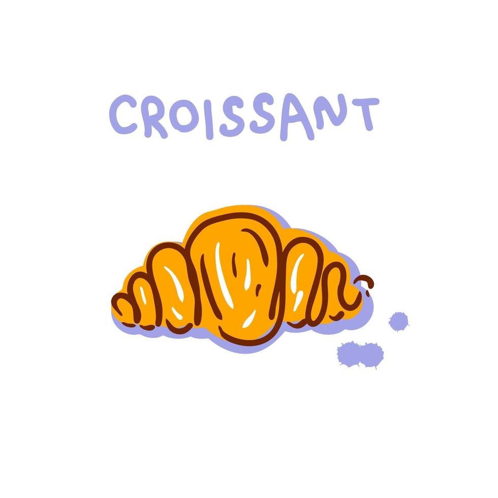 croissant dibujado a mano y texto para el diseño de promoción. vector