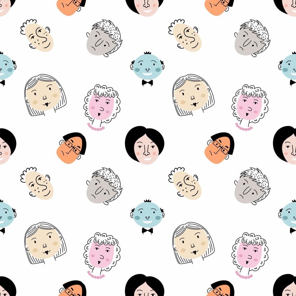 Seamless background for printing on fabric and packaging paper. Doodle set face with different emotions. vector