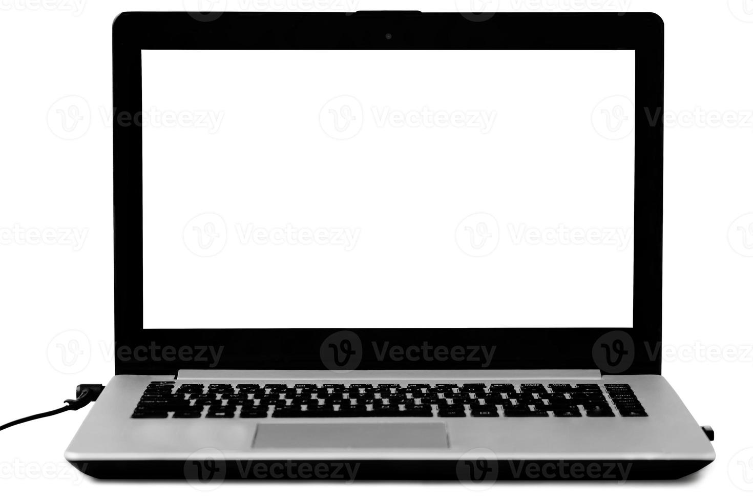 Laptop with a white screen isolated on white background mock up photo