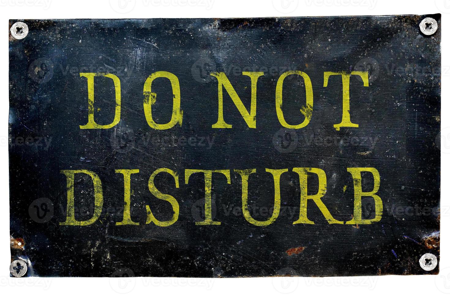 DO NOT DISTURB old shabby black metal plate with yellow letters photo
