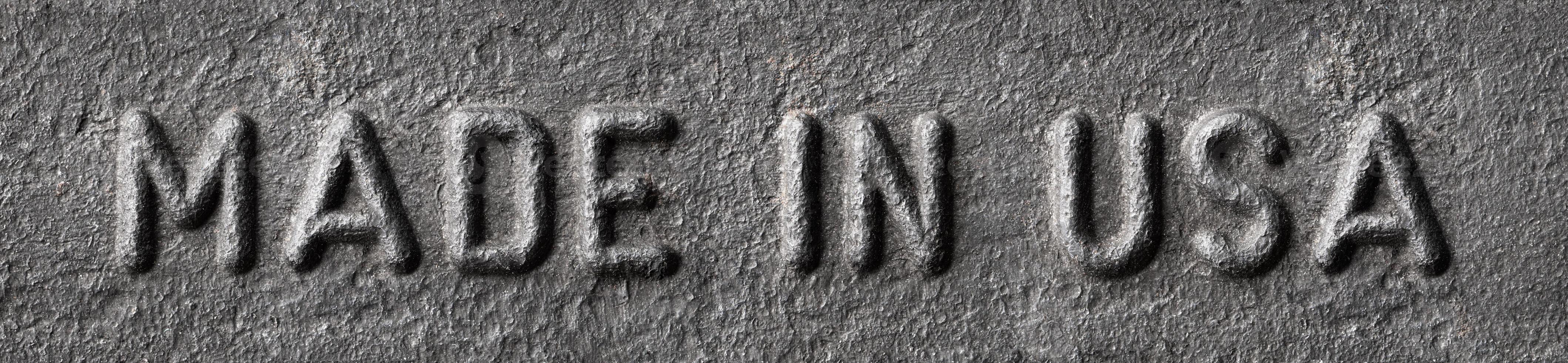 Made in USA 3d inscription with metallic letters on the metal plate photo