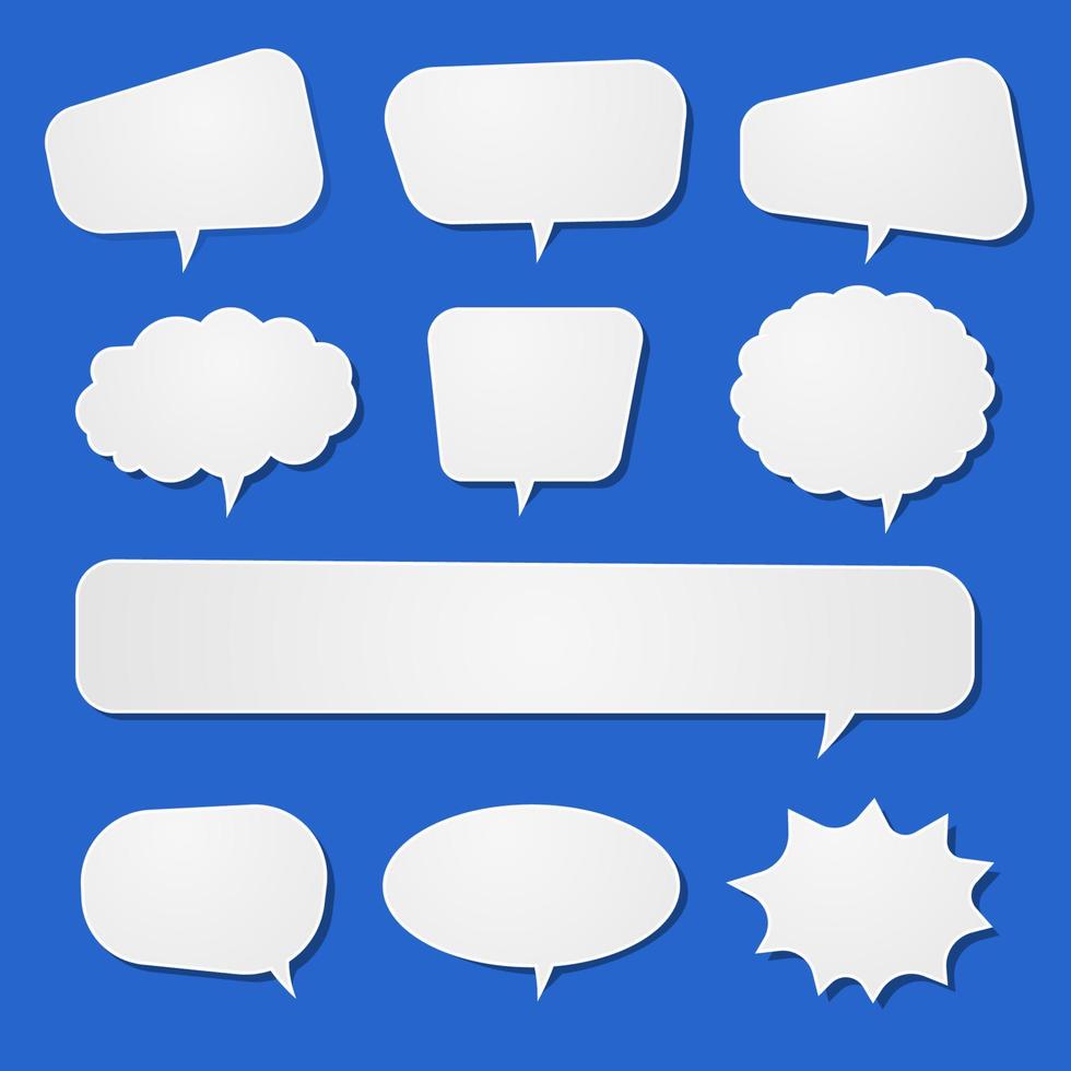 10 white comic dialogue graphic shapes on a light blue background vector