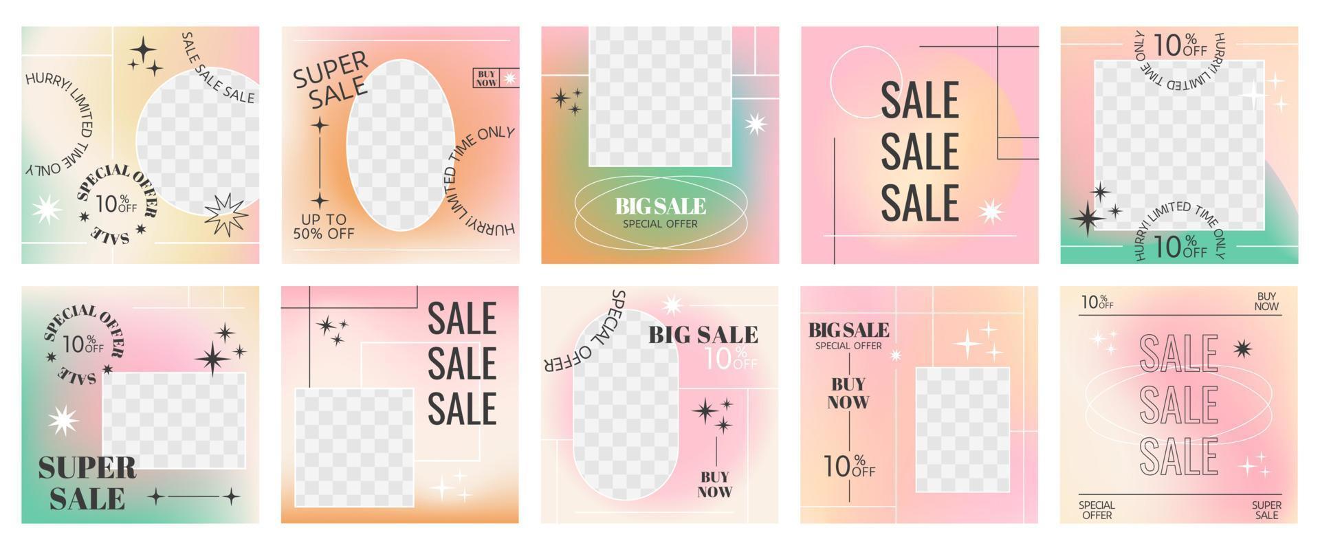 Set of Editable minimal square banner template with abstract geometric design with Various shapes, lines, spots, stars vector