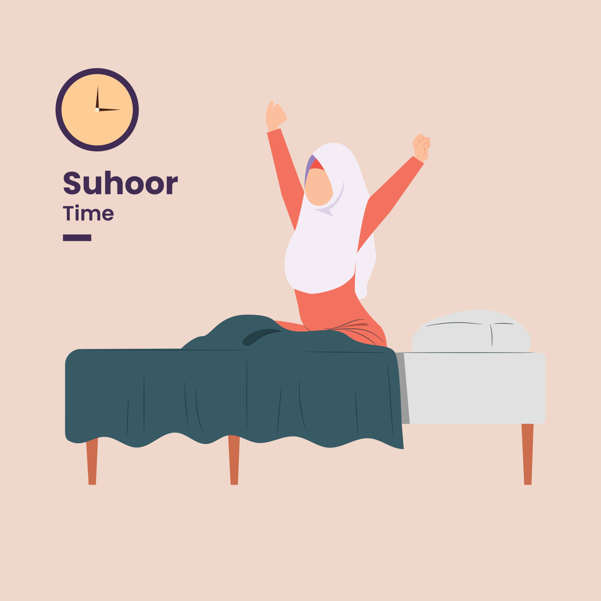 Sleepy Young Girl Wake Up And Get Ready For Suhoor Party Pre Dawn Meal Called Suhoor And Iftar Party Colored Flat Cartoon Vector Illustration Vector Art At Vecteezy