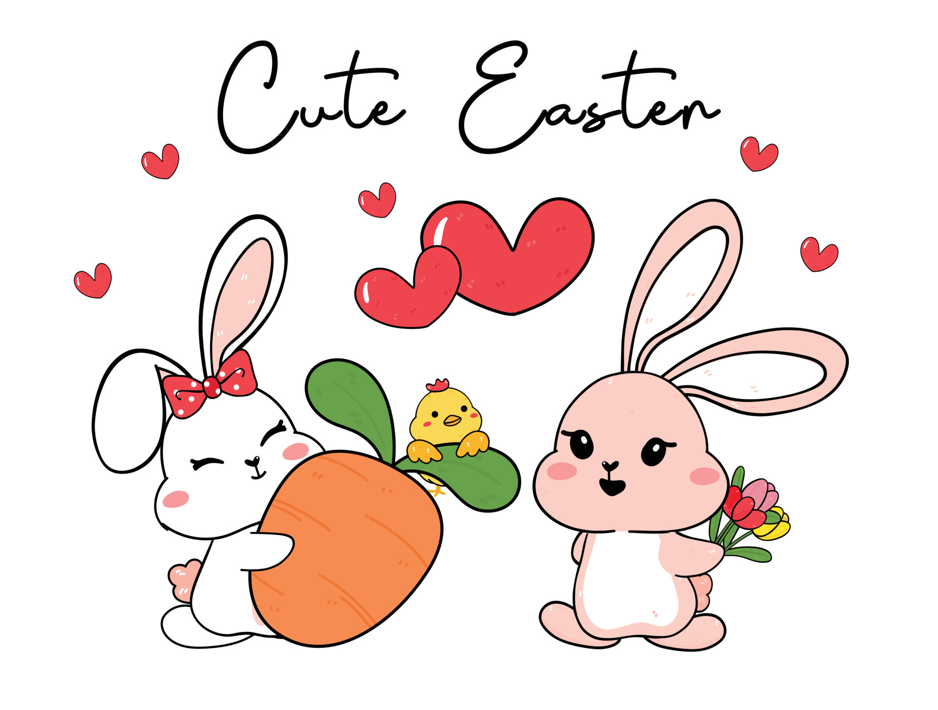 cute happy two couple rabbit bunny with baby chicken and easter egg cartoon drawing outline baby rabbit, cute easter 5913086 Vector Art at Vecteezy cute happy two couple rabbit bunny with baby chicken and easter egg cartoon drawing outline baby rabbit, cute easter 5913086 Vector Art at Vecteezy