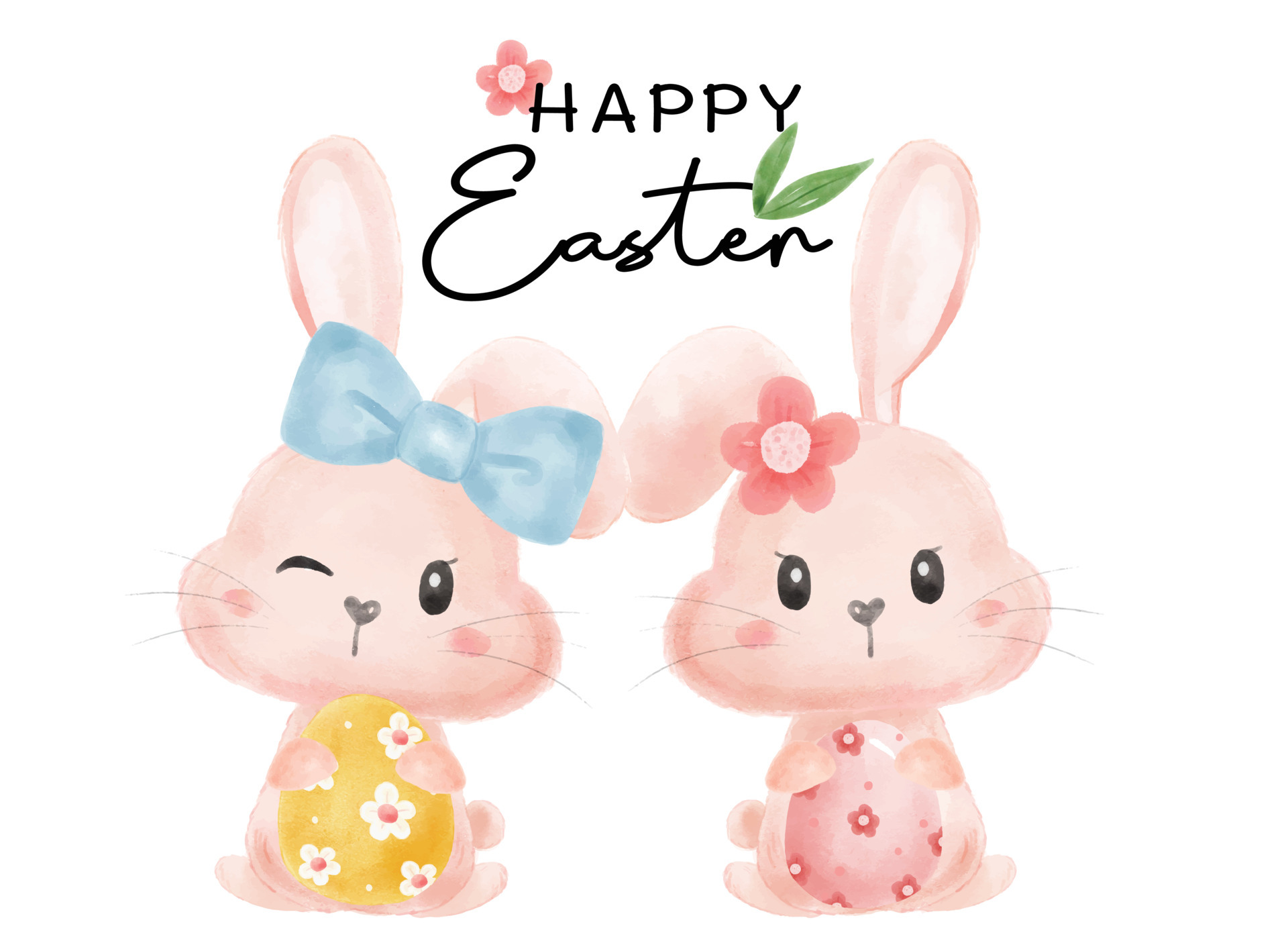 cute two couple bunny rabbit girl and boy smile hug Easter eggs nursery baby  cartoon watercolour vector, Happy Easter 5913092 Vector Art at Vecteezy