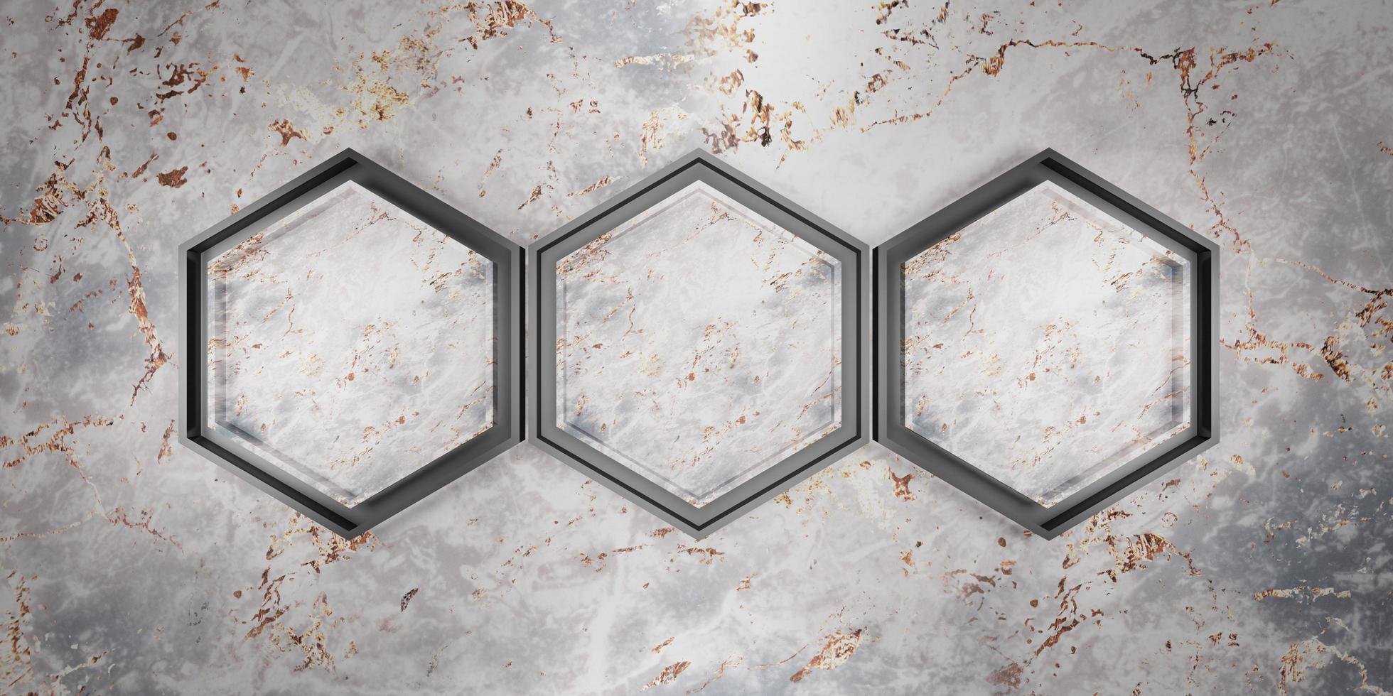 marble hexagon frame Background for placing text and products 3D illustration photo