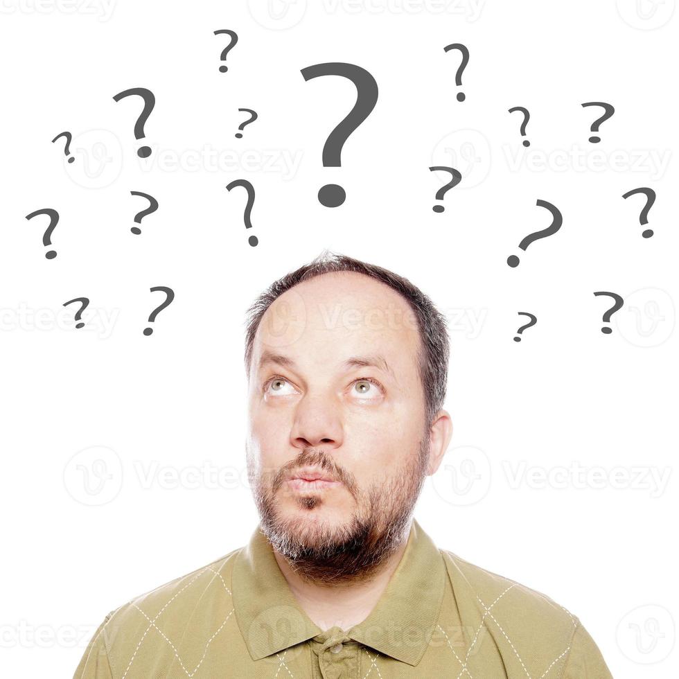 man with question marks photo