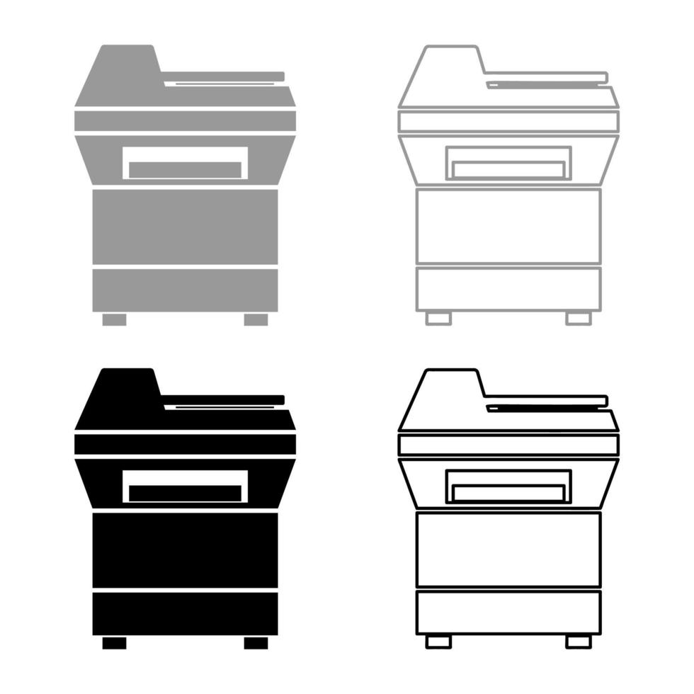 máquina de copia impresora copiadora para oficina fotocopiadora equipo duplicado conjunto de iconos de contorno color gris negro ilustración vectorial imagen de estilo plano vector