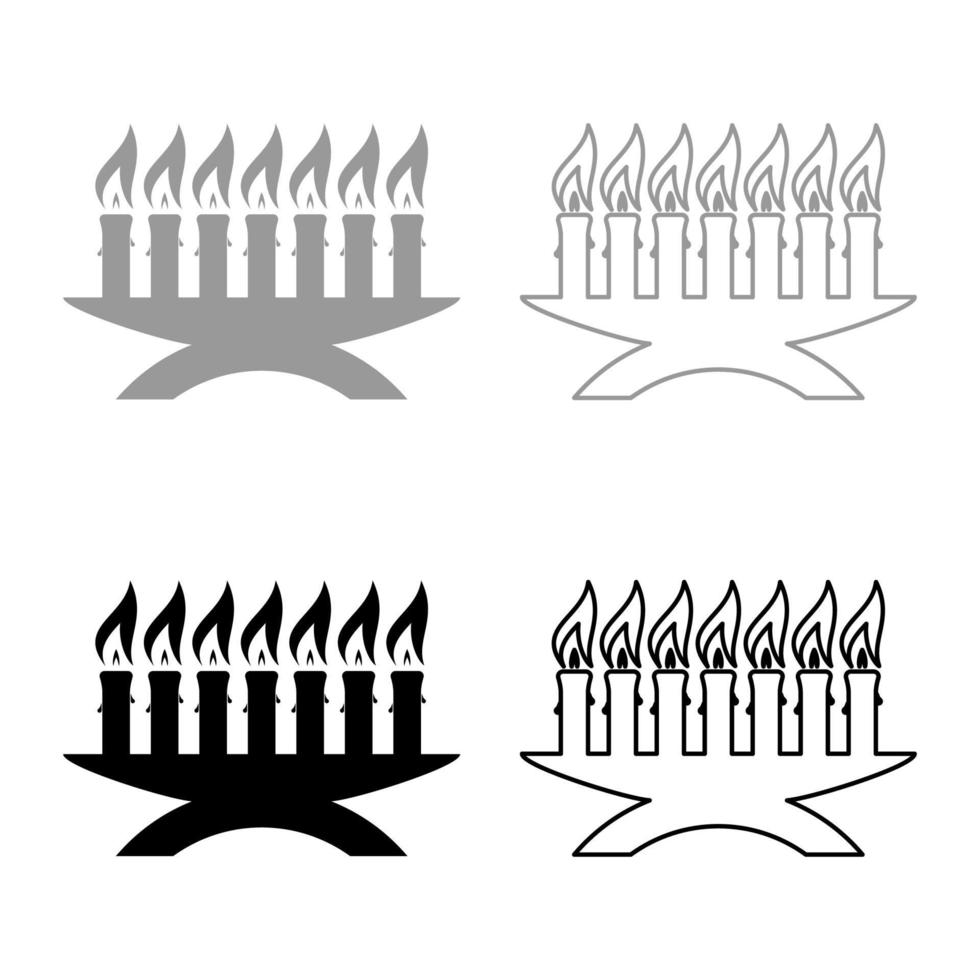 velas kwanzaa vacaciones africanas brillantes siete velas en candelabro vacaciones culturales étnicas americanas conjunto icono gris negro color vector ilustración imagen de estilo plano