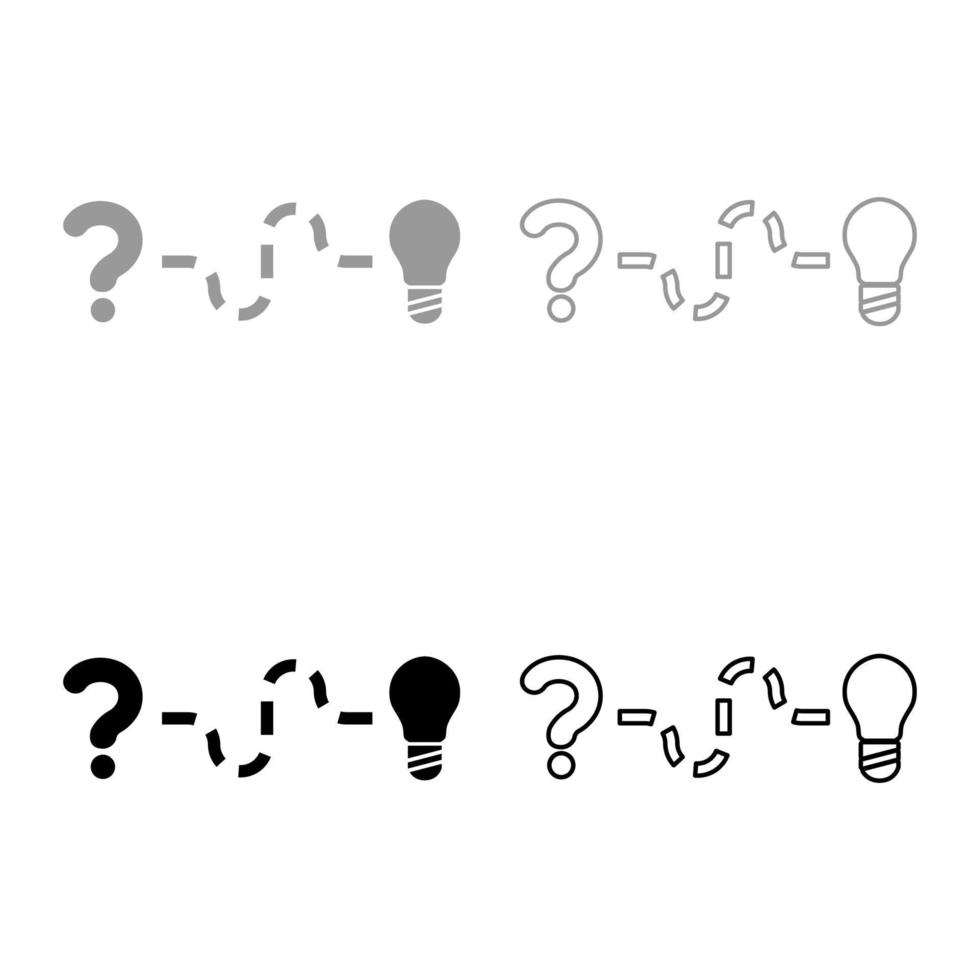 Concept of finding solution to the issue Question and path to the light bulb Searching for Innovation set icon grey black color vector illustration flat style image