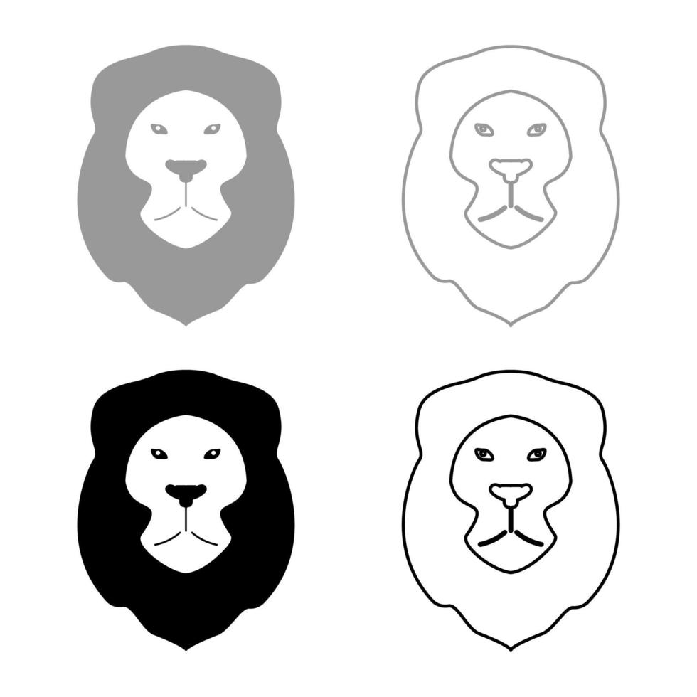 Lion Animal Wild cat head set icon grey black color vector illustration image flat style solid fill outline contour line thin