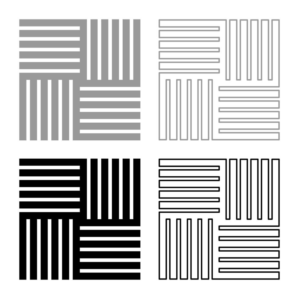Tile square shape parquet wood floor material laminate plank slab panel set icon grey black color vector illustration image flat style solid fill outline contour line thin