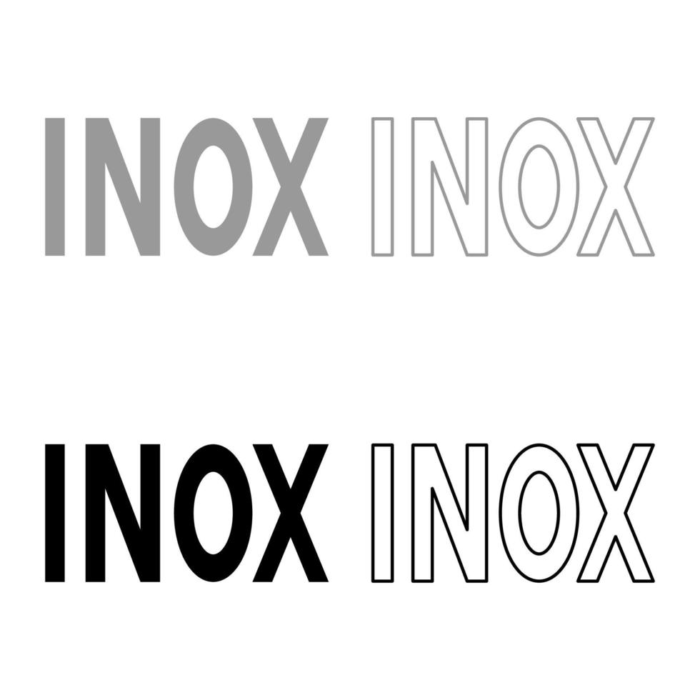 Inox inscription symbol type cooking surfaces sign utensil destination panel icon outline set black grey color vector illustration flat style image