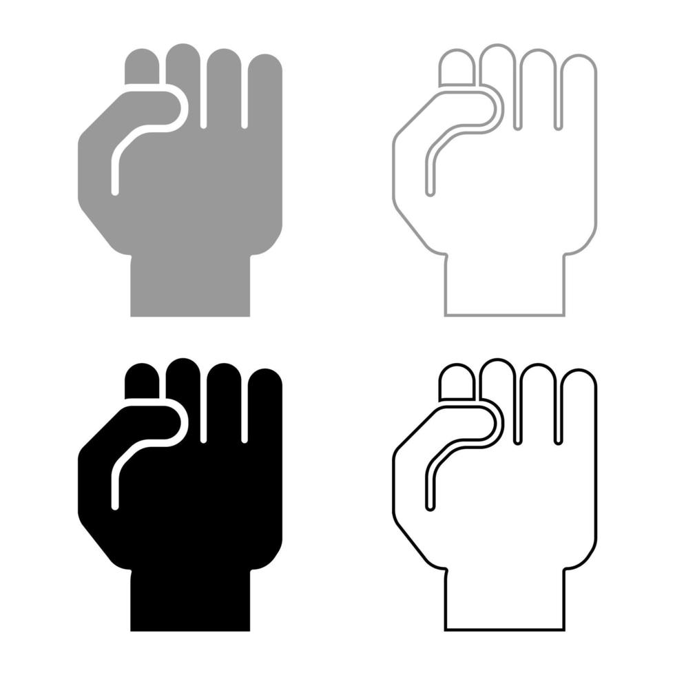 Fist icon outline set black grey color vector illustration flat style image