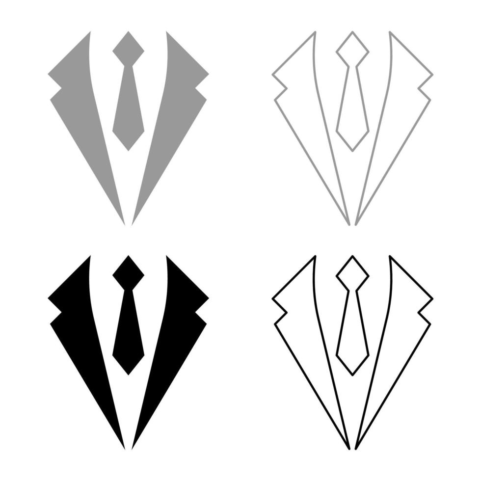 Business concept Jacket and tie cravat Suit for wedding Men's clothing in dress clothes Representative idea icon outline set black grey color vector illustration flat style image