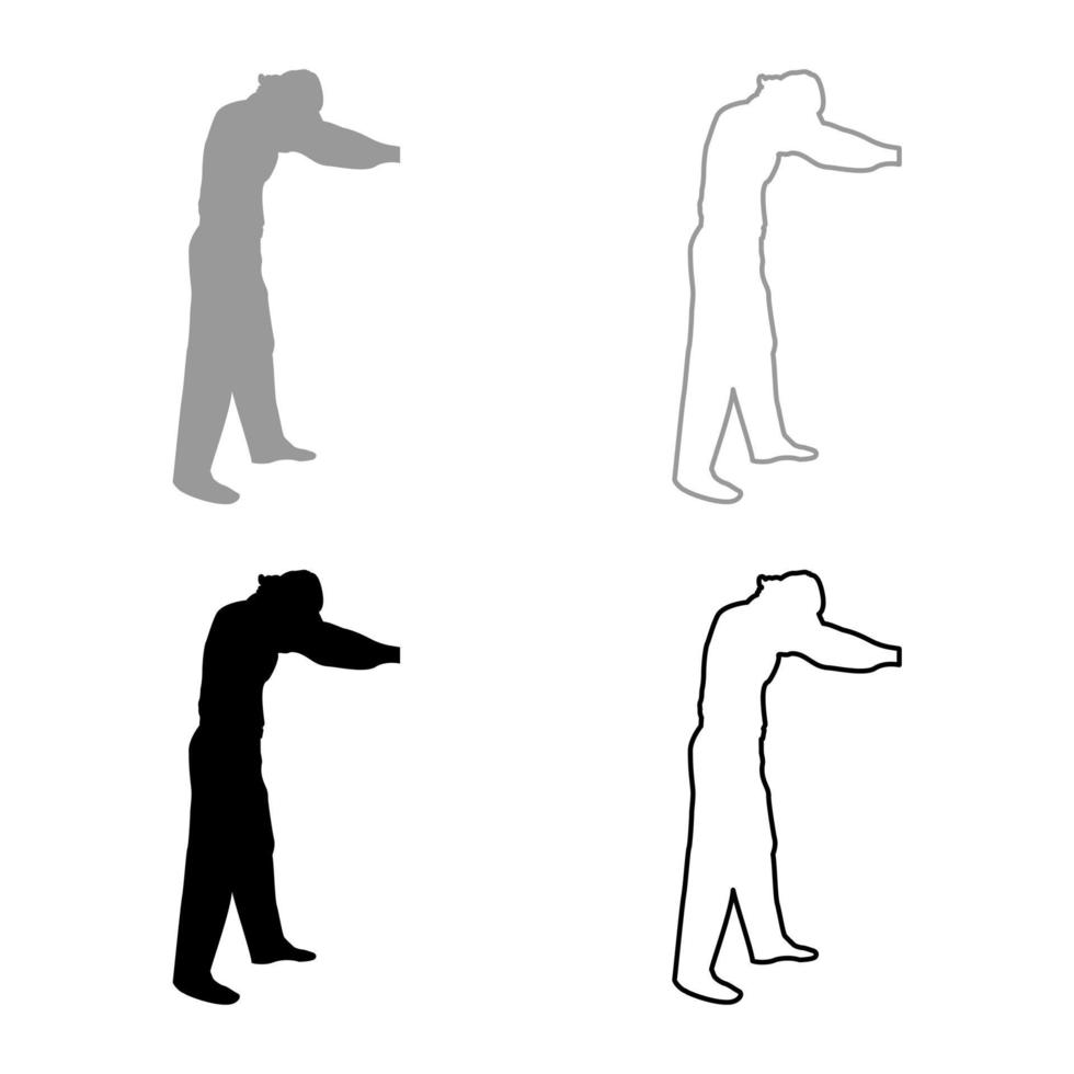 Man dressing sweater Clothes concept Put on his pullover silhouette grey black color vector illustration solid outline style image