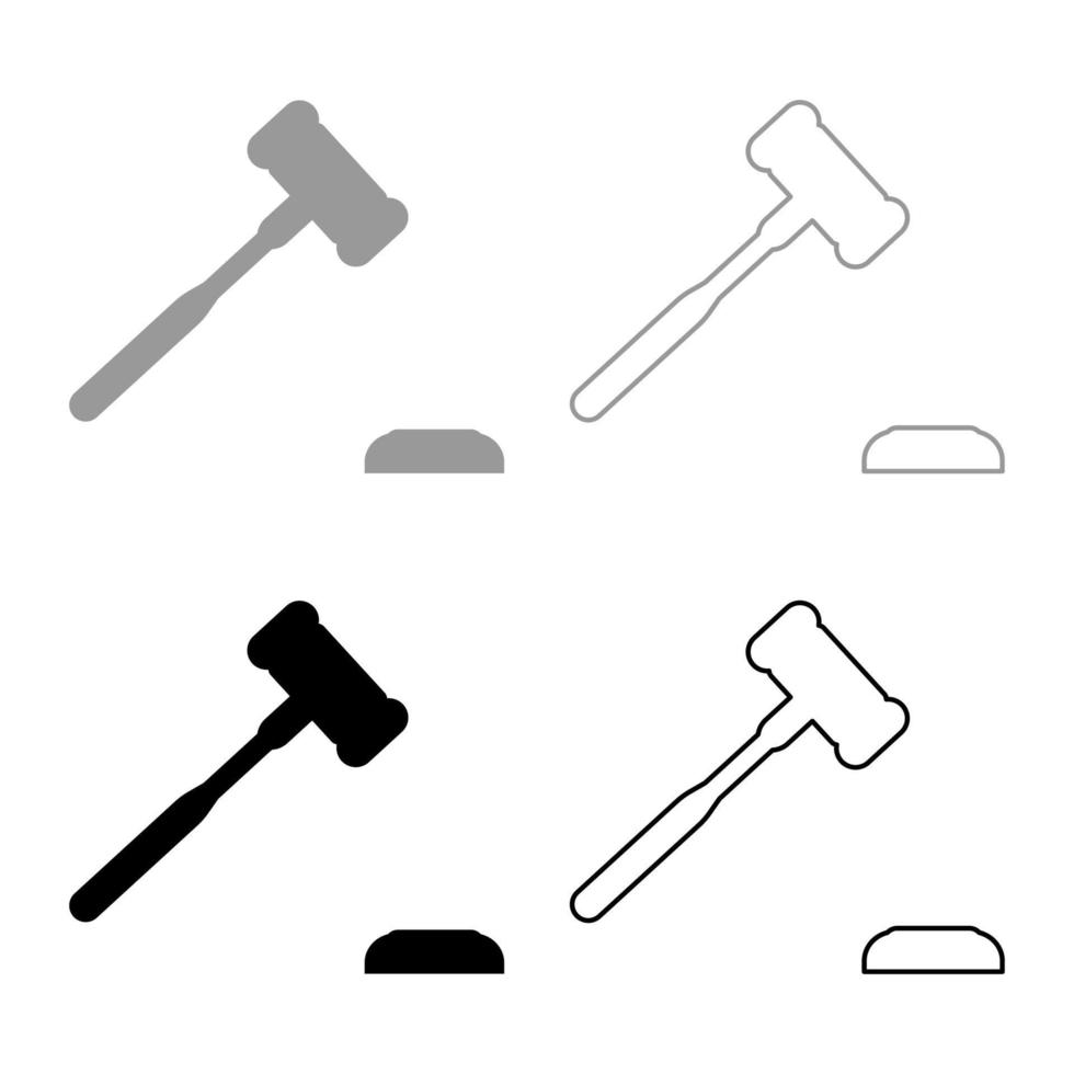 Gavel Hammer judge and anvil auctioneer concept set icon grey black color vector illustration image flat style solid fill outline contour line thin