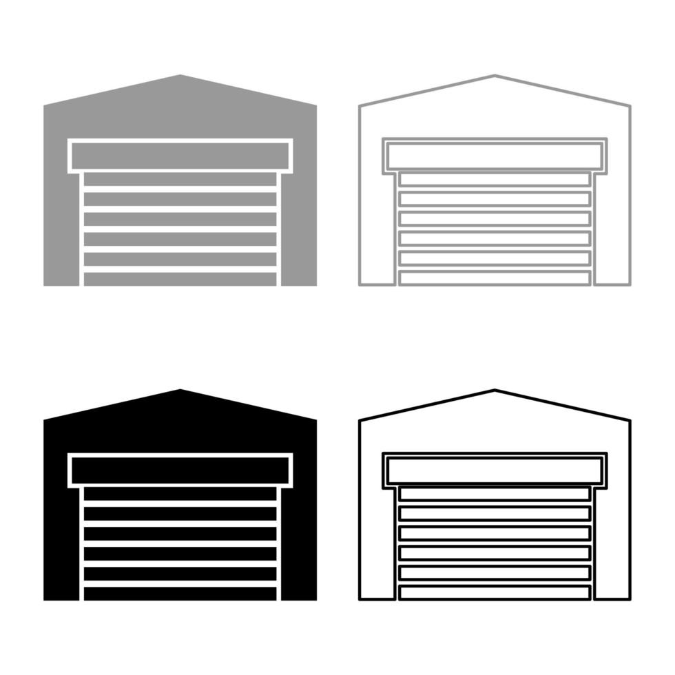 puerta de garaje para coche persiana enrollable hangar almacén set icono gris negro color vector ilustración imagen estilo plano sólido relleno contorno contorno línea delgado