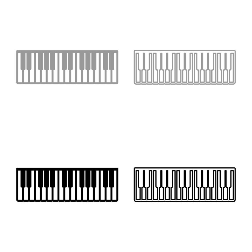 Pianino music keys ivory synthesizer set icon grey black color vector illustration image flat style solid fill outline contour line thin