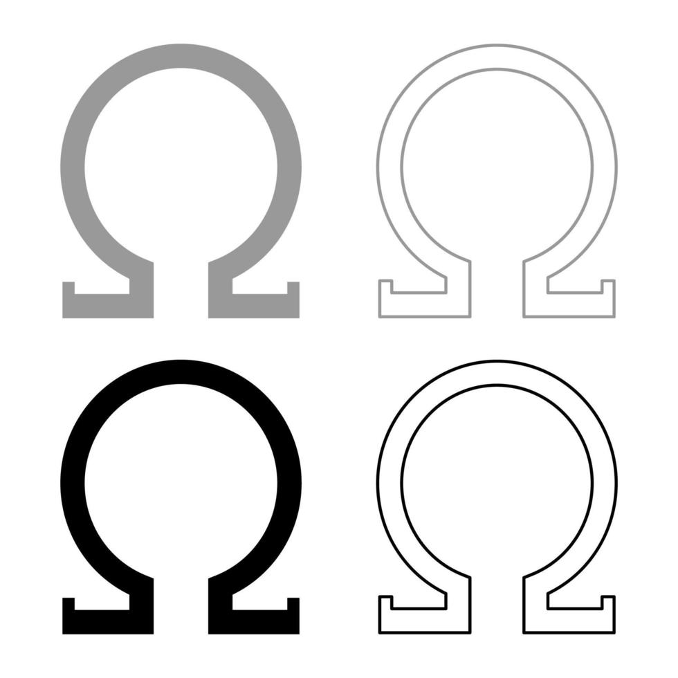 Omega greek symbol capital letter uppercase font icon outline set black grey color vector illustration flat style image