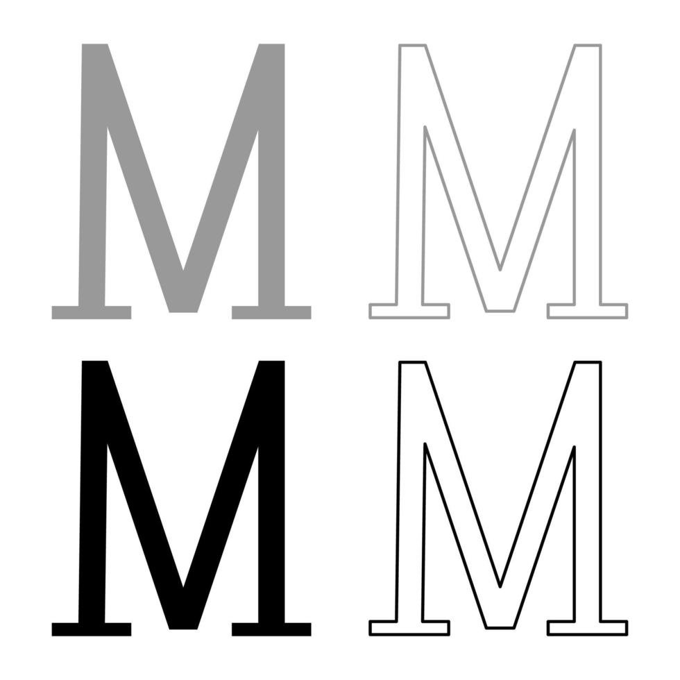 Mu greek symbol capital letter uppercase font icon outline set black grey color vector illustration flat style image