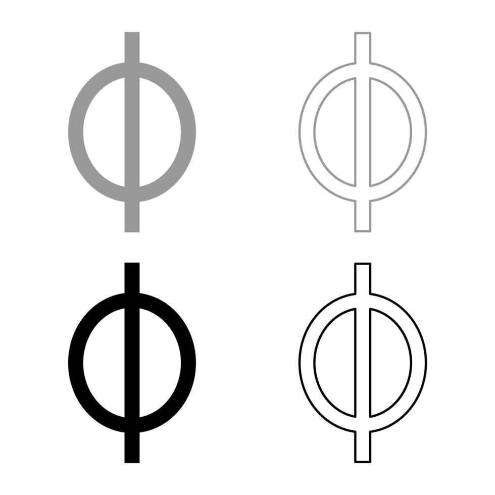 Phi greek symbol small letter lowercase font icon outline set black grey color vector illustration flat style image