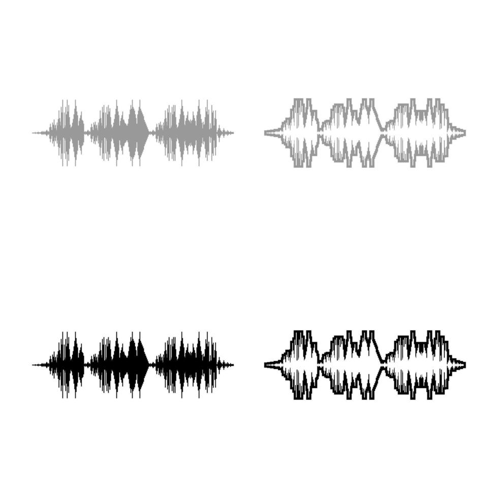 Sound wave audio digital equalizer technology oscillating music set icon grey black color vector illustration image flat style solid fill outline contour line thin