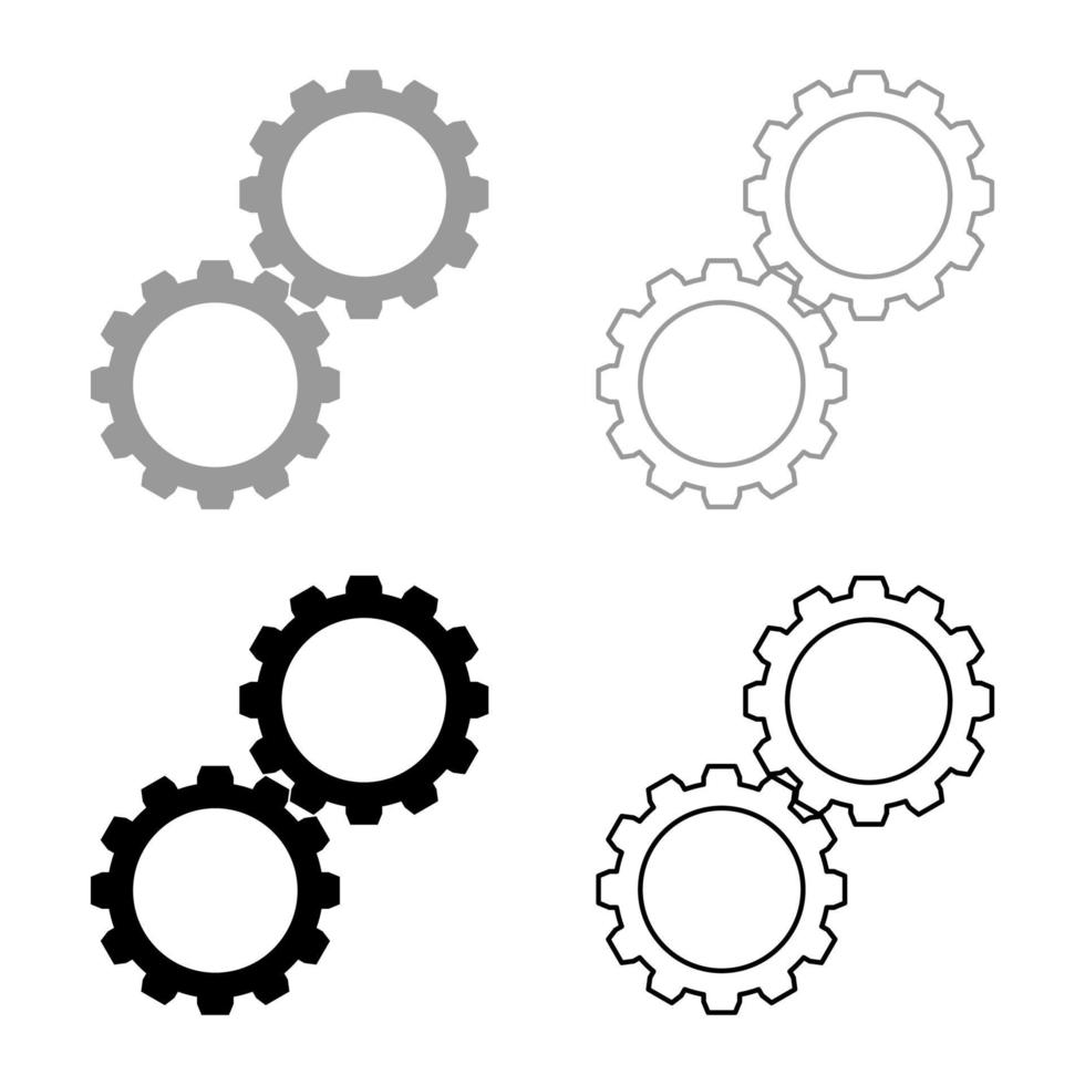 dos engranajes rueda dentada engranaje conjunto ruedas dentadas conectadas en el mecanismo de trabajo conjunto icono gris negro color vector ilustración imagen estilo plano sólido relleno contorno contorno línea delgado