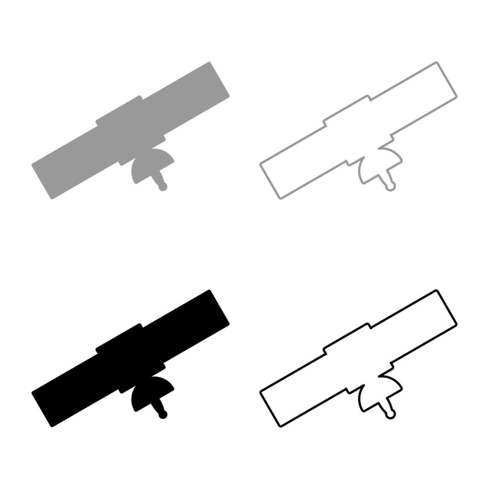 Satellite silhouette World global net concept space set icon grey black color vector illustration image flat style solid fill outline contour line thin