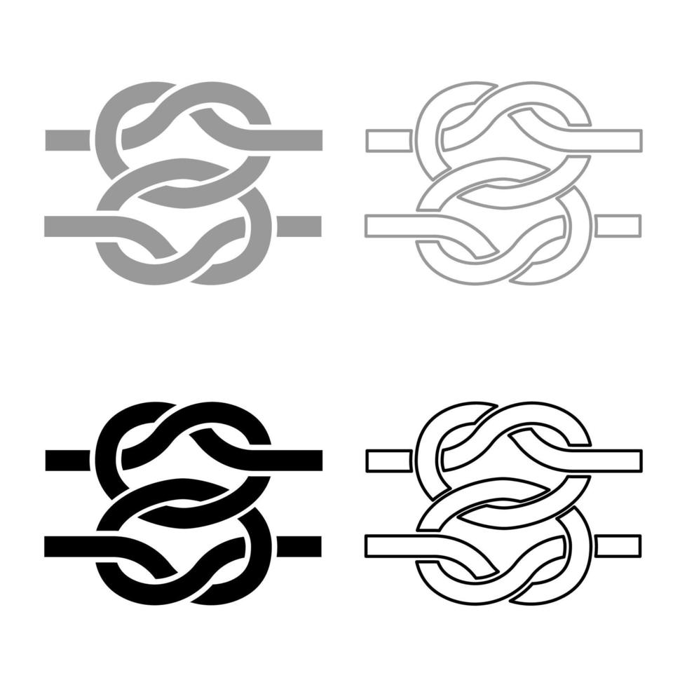 Two nautical knots Ropes Wire with loop Twisted marine cord icon outline set black grey color vector illustration flat style image