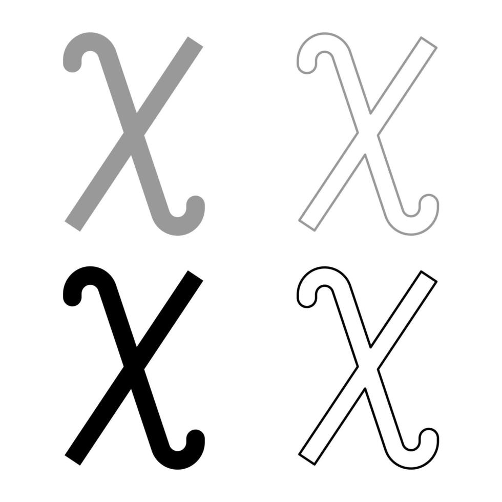 Chi greek symbol small letter lowercase font icon outline set black grey color vector illustration flat style image