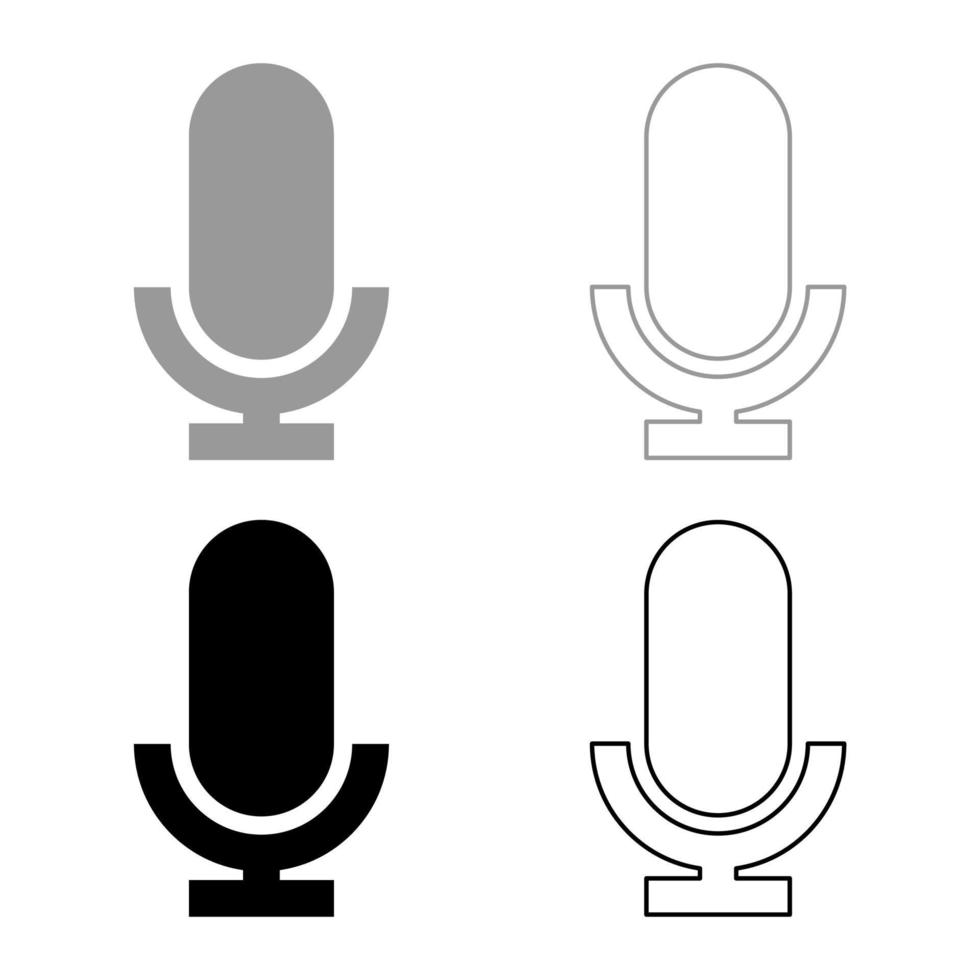 micrófono set icono gris negro color vector ilustración imagen plano estilo sólido relleno contorno contorno línea delgado