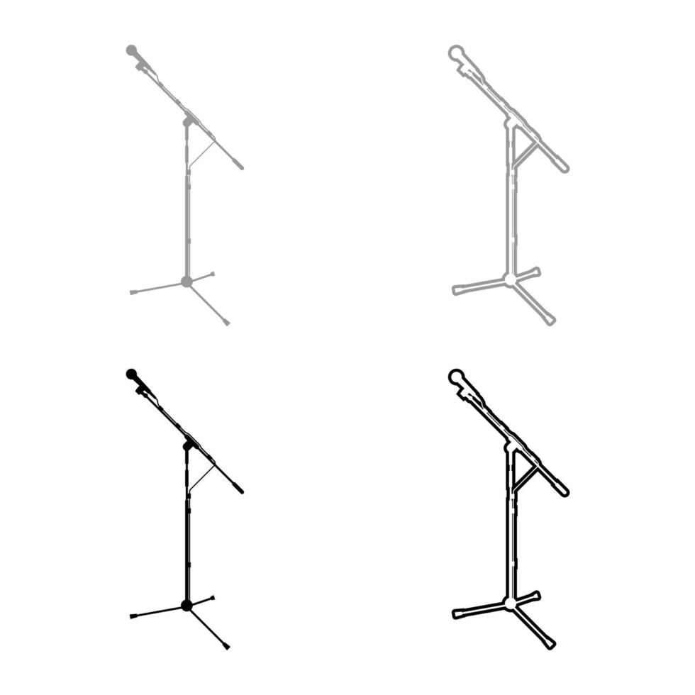 Stand microphone Sound recording equipment Racks for mic icon outline set black grey color vector illustration flat style image