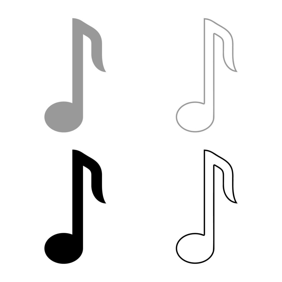 conjunto de contorno de icono de octava nota color gris negro ilustración vectorial imagen de estilo plano vector