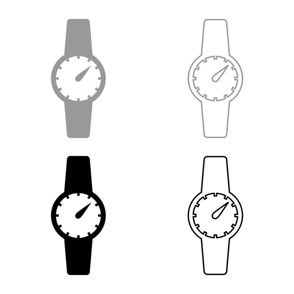 reloj de pulsera mano reloj cronómetro set iconos gris negro color vector ilustración image apartamento estilo sólido llenar bosquejo contorno raya delgado