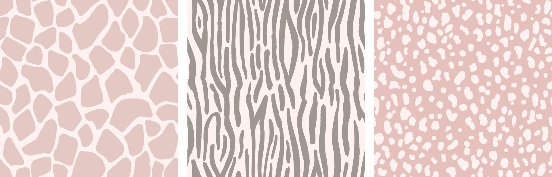 Animal skin vector patterns. Hand drawn animal prints. Giraffe pattern, zebra pattern, dalmatian pattern. Seamless abstract backgrounds and textures with hand painted brush strokes.