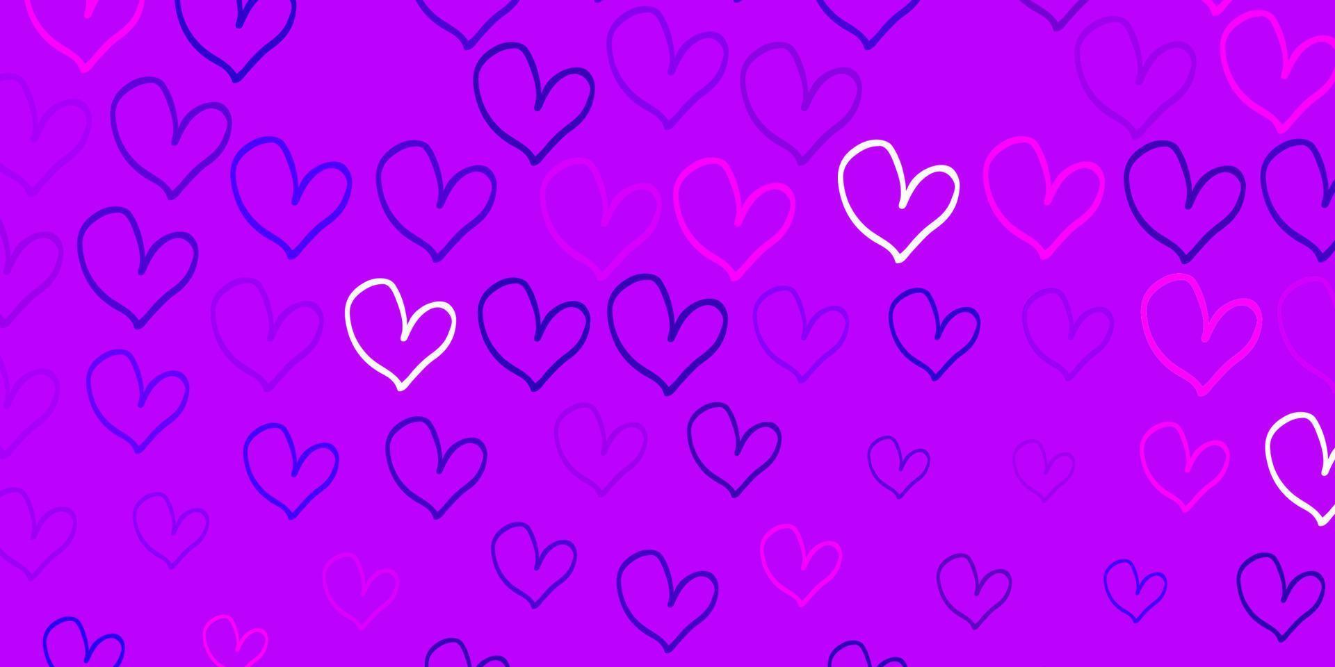 Telón de fondo de vector púrpura claro con corazones dulces.
