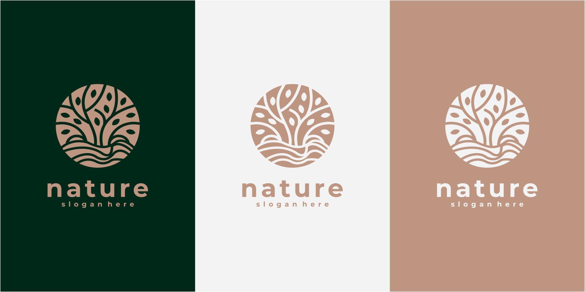 logotipo de espacio negativo de un árbol en un vector de diseño de logotipo de círculo de color aguamarina