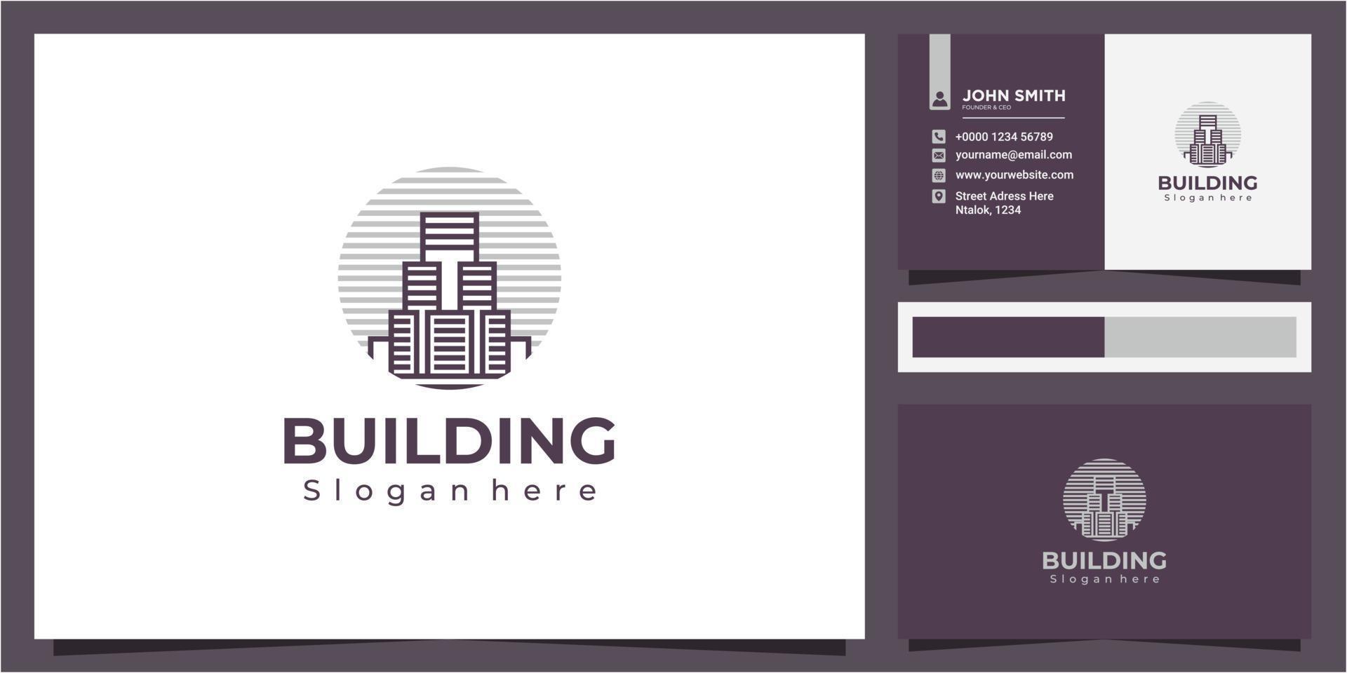 City logo design template with business card template Premium Vector, modern line building logo design vector