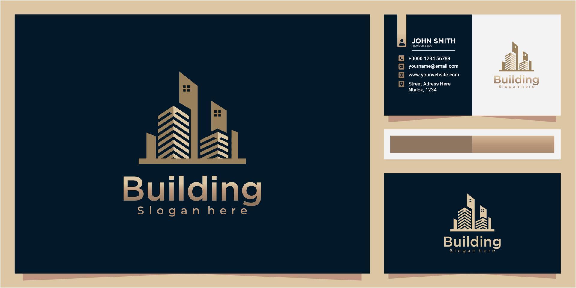 Creative building logo gold gradient color, modern building logo design vector
